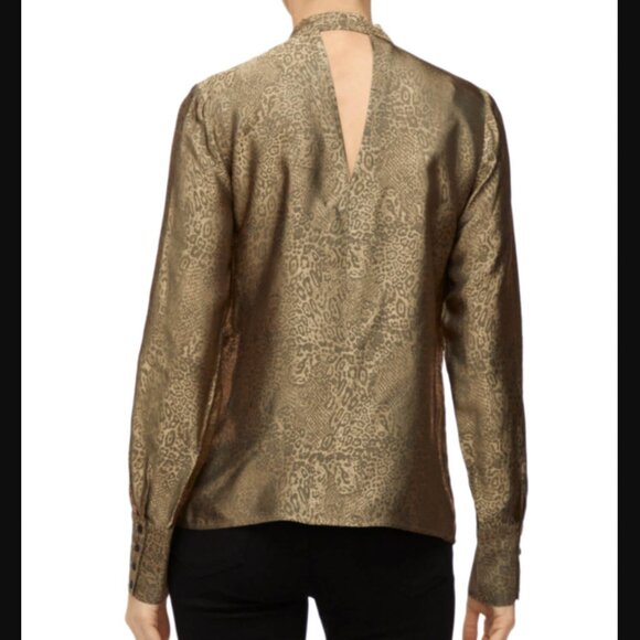 J BRAND neutral gray tan Mira bow tie leopard pattern blouse - Picture 8 of 8